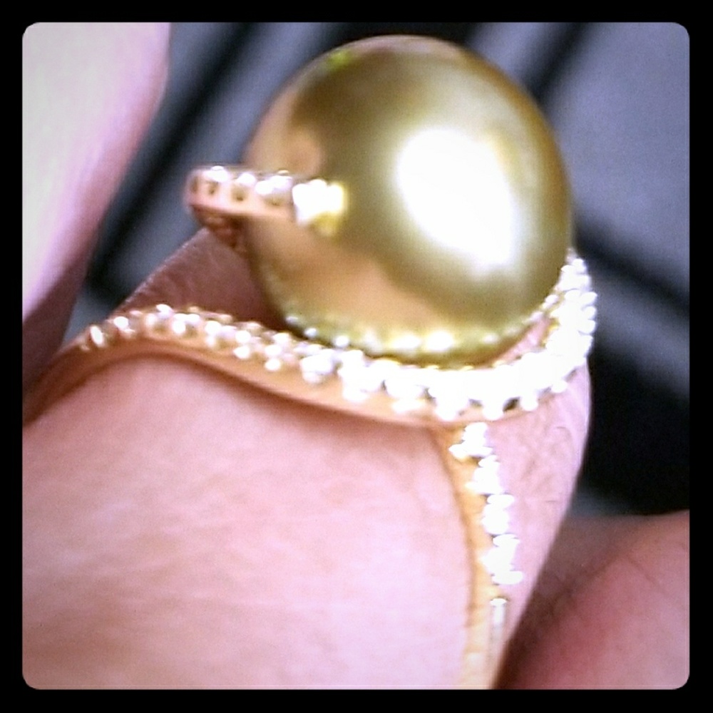 14k diamond pearl ring